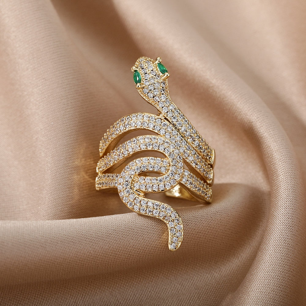 Goth Snake Rings For Women Men Adjustable Open Stainless Steel Zircon Aesthetic Ring Vintage Couple Christmas Jewelry anillos