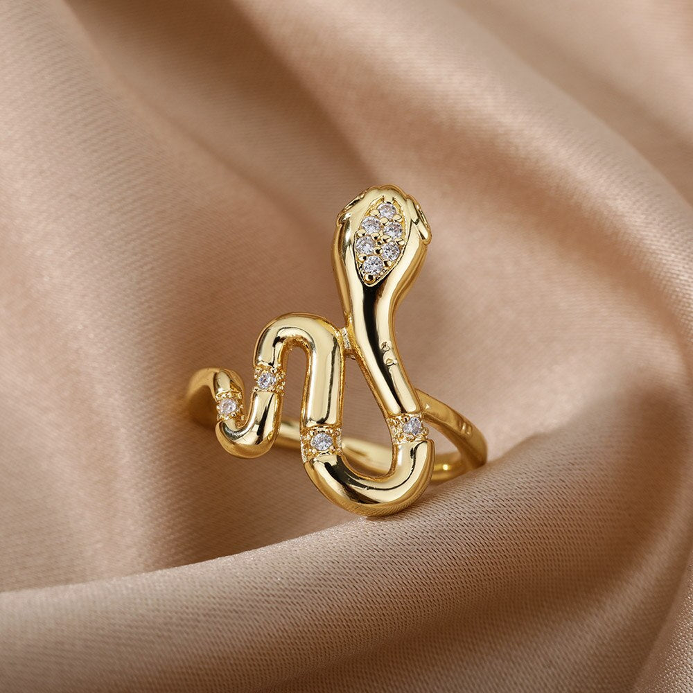 Goth Snake Rings For Women Men Adjustable Open Stainless Steel Zircon Aesthetic Ring Vintage Couple Christmas Jewelry anillos