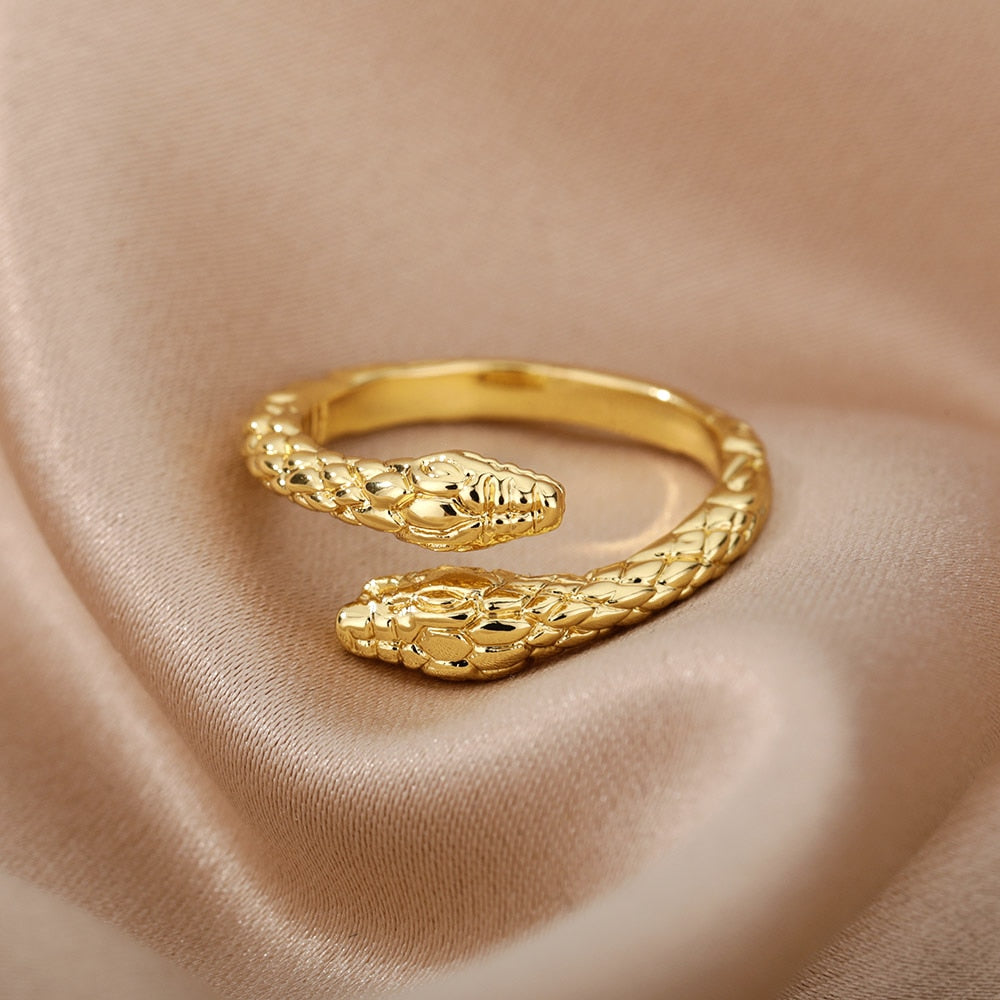 Goth Snake Rings For Women Men Adjustable Open Stainless Steel Zircon Aesthetic Ring Vintage Couple Christmas Jewelry anillos