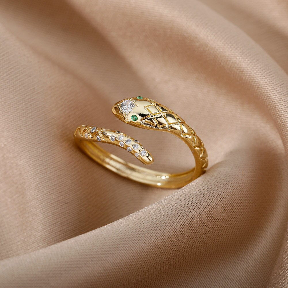 Goth Snake Rings For Women Men Adjustable Open Stainless Steel Zircon Aesthetic Ring Vintage Couple Christmas Jewelry anillos