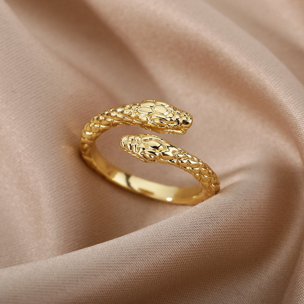 Goth Snake Rings For Women Men Adjustable Open Stainless Steel Zircon Aesthetic Ring Vintage Couple Christmas Jewelry anillos