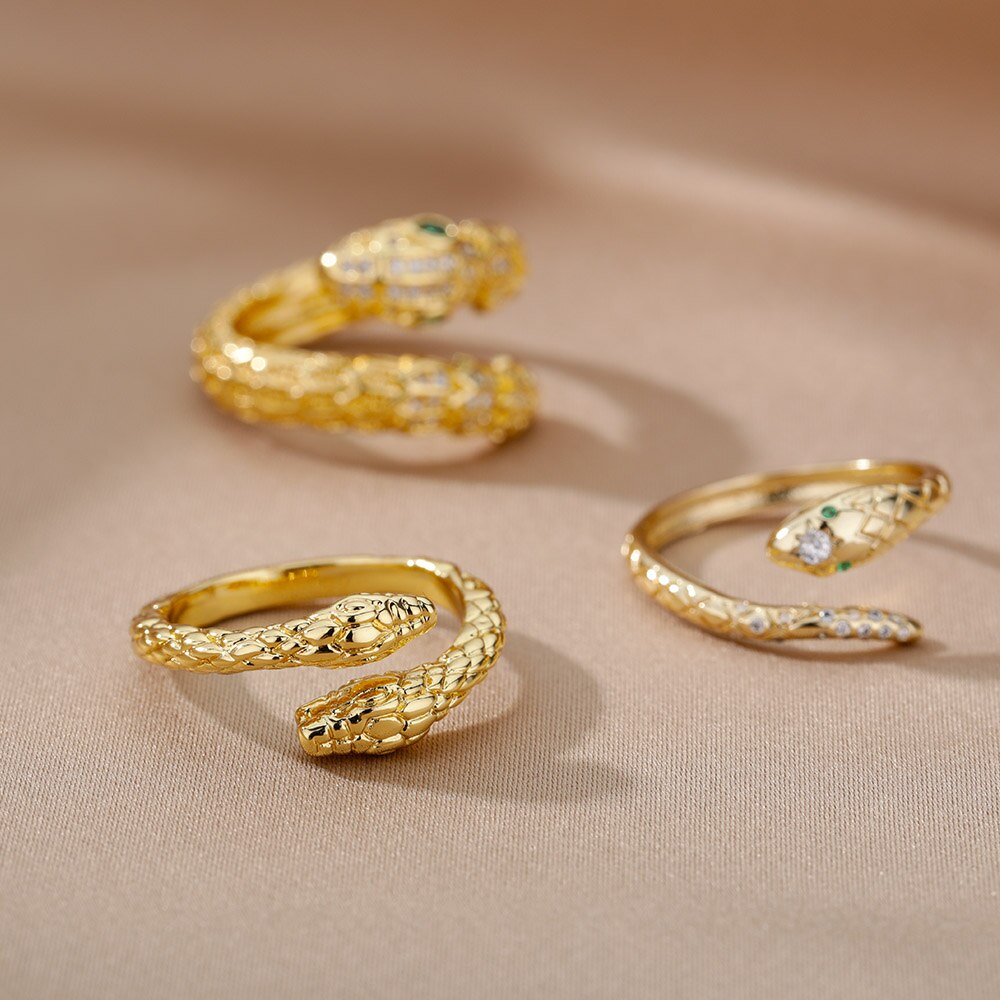 Goth Snake Rings For Women Men Adjustable Open Stainless Steel Zircon Aesthetic Ring Vintage Couple Christmas Jewelry anillos