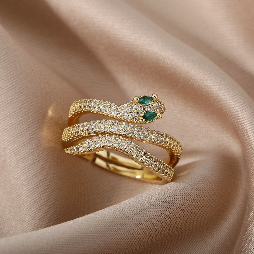 Goth Snake Rings For Women Men Adjustable Open Stainless Steel Zircon Aesthetic Ring Vintage Couple Christmas Jewelry anillos