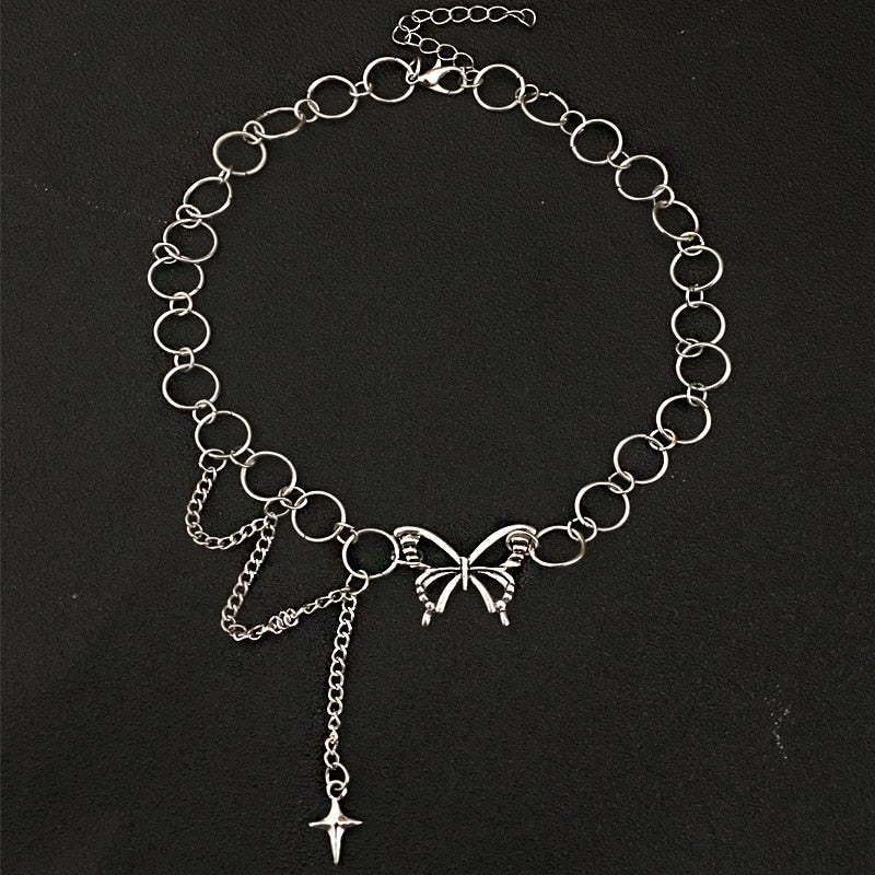 Goth Vintage E Girl Butterfly Choker Grunge Fairy Core Hollow Chain Necklace Harajuku Collar Streetwear goblincore Accessories