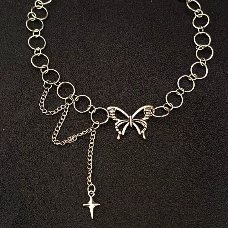 Goth Vintage E Girl Butterfly Choker Grunge Fairy Core Hollow Chain Necklace Harajuku Collar Streetwear goblincore Accessories