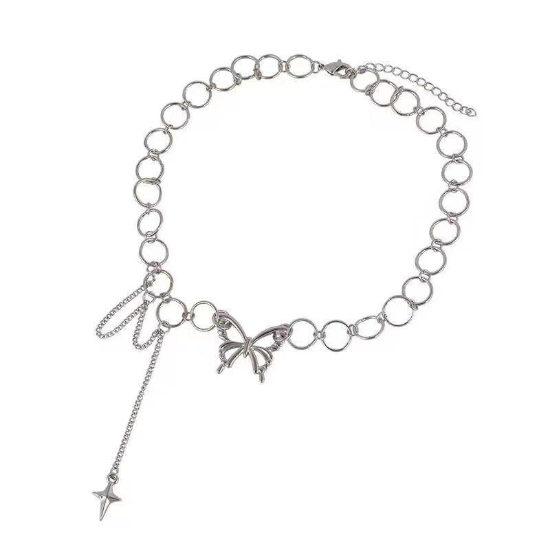 Goth Vintage E Girl Butterfly Choker Grunge Fairy Core Hollow Chain Necklace Harajuku Collar Streetwear goblincore Accessories