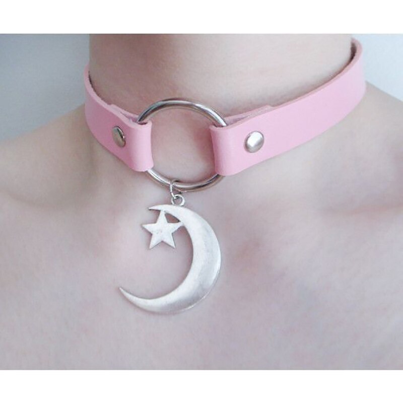 Goth Y2k Accessories Hyperbole Star Moon Tai Chi Gossip Pendant Necklace Harajuku Pink Chains Choker for Women Party Night Club