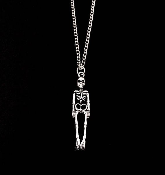 Gothic 90s Vintage Skeleton Pendant Necklace Grunge Fairy Witchy Skull Bijoux Femme Aros Aesthetic Collar Accessories