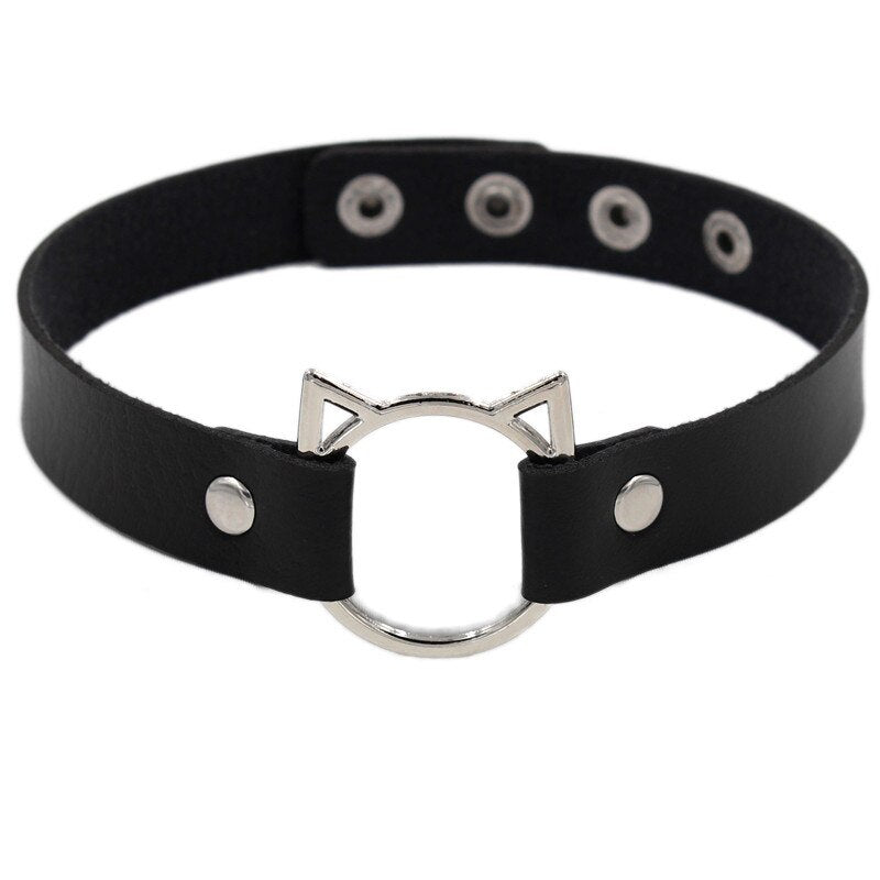 Gothic Buckle Belt Gothic Heart Metal Necklace Stud Collar Woman Man Punk PU Leather Animal Cat Ear Choker Necklace Jewelry
