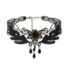 Gothic Chokers Black Beaded Flowers Sexy Lace Neck Choker Necklace Vintage Tassel Chain Women Steampunk Halloween Jewelry