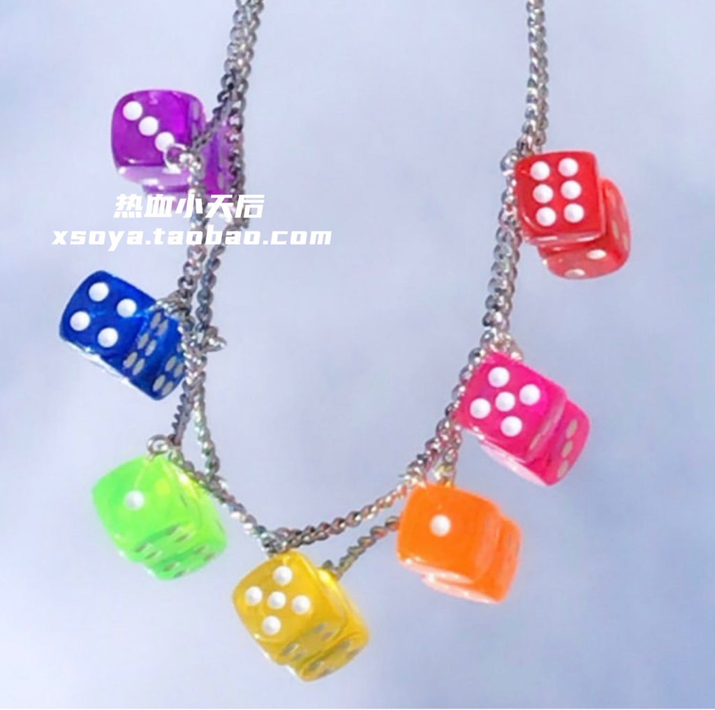 Gothic Colorful Dice Pendant Women Jewelry Choker Necklace for Women Punk Kpop Goth Chains and Necklaces Women's Neck Chain