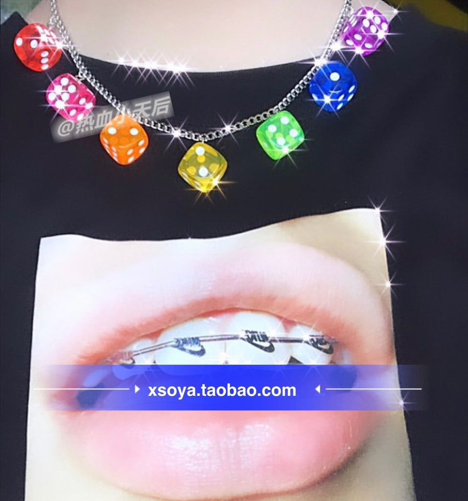 Gothic Colorful Dice Pendant Women Jewelry Choker Necklace for Women Punk Kpop Goth Chains and Necklaces Women's Neck Chain