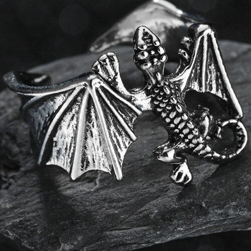 Gothic Silver Ring for Man, Fashion Mens Adjustable Animal Rings