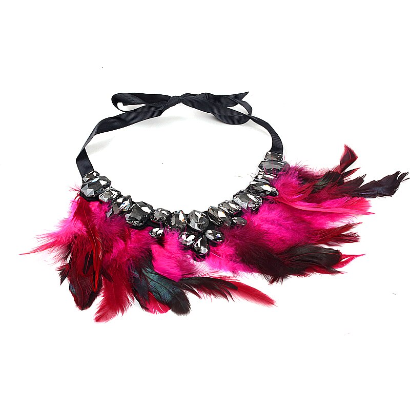 Gothic Feather Exaggeration  Women Brand Accessories Crystal Statement Necklace Collar