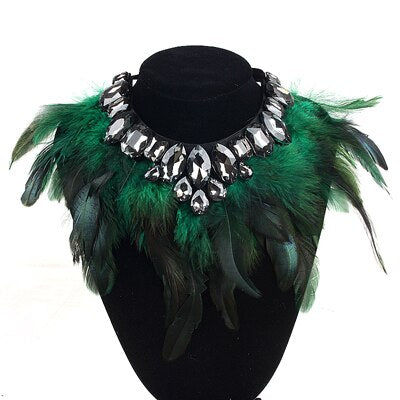 Gothic Feather Exaggeration  Women Brand Accessories Crystal Statement Necklace Collar