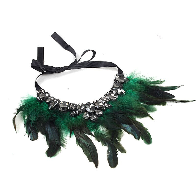 Gothic Feather Exaggeration  Women Brand Accessories Crystal Statement Necklace Collar