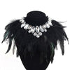 Gothic Feather Exaggeration  Women Brand Accessories Crystal Statement Necklace Collar