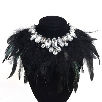 Gothic Feather Exaggeration  Women Brand Accessories Crystal Statement Necklace Collar