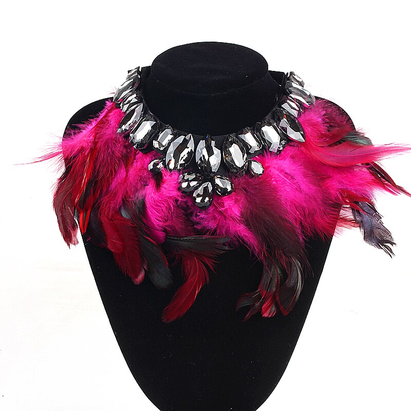 Gothic Feather Exaggeration  Women Brand Accessories Crystal Statement Necklace Collar