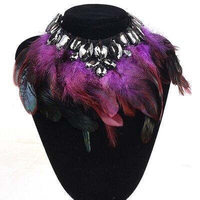 Gothic Feather Exaggeration  Women Brand Accessories Crystal Statement Necklace Collar