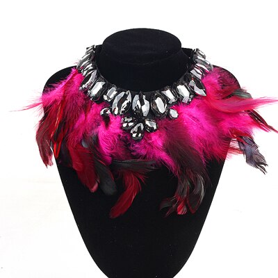 Gothic Feather Exaggeration  Women Brand Accessories Crystal Statement Necklace Collar