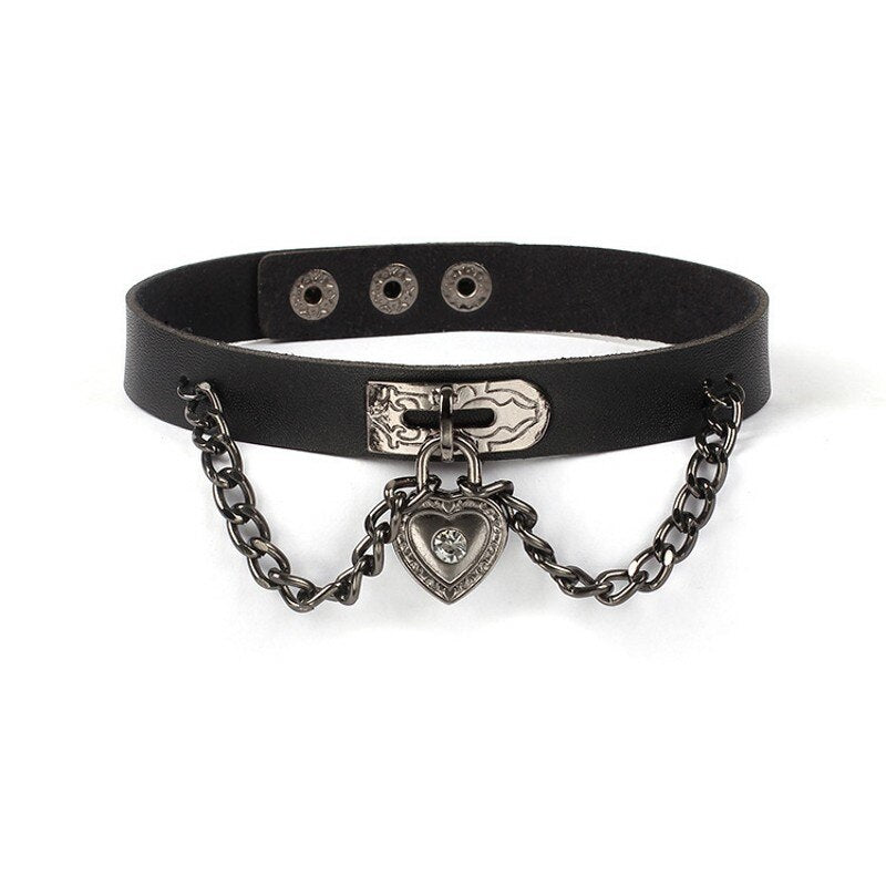 Gothic Heart Lock Leather Choker Necklaces For Women Girls Retro Vintage Punk Hip Hop Leather Neckalce Jewelry Gifts
