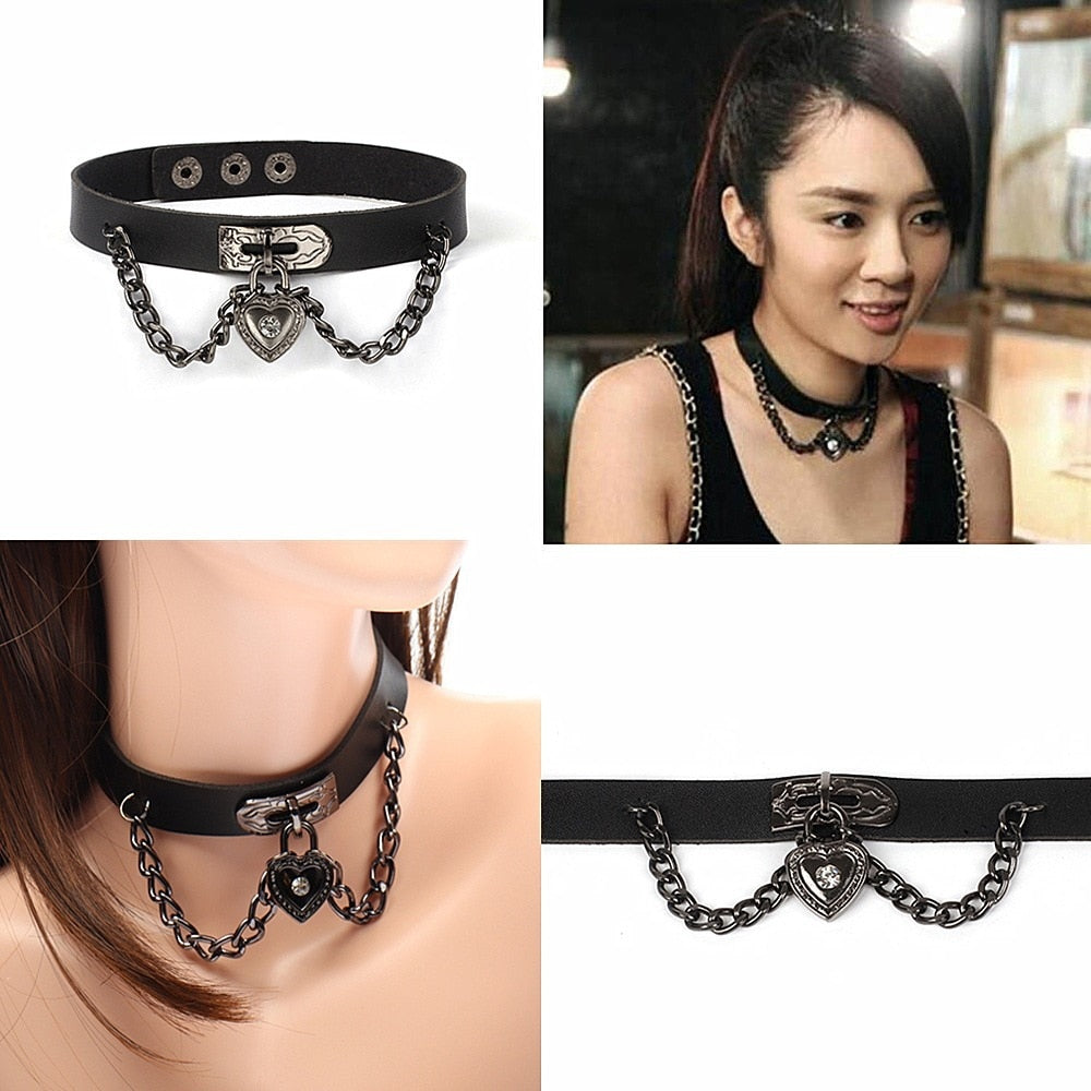 Gothic Heart Lock Leather Choker Necklaces For Women Girls Retro Vintage Punk Hip Hop Leather Neckalce Jewelry Gifts