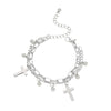 Gothic Hip Hop Metal Cross Pendant Charm Bracelet for Women Female Beads 2 Layering Linked Chain Bracelets Cool Jewelry Gift