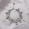 Gothic Hip Hop Metal Cross Pendant Charm Bracelet for Women Female Beads 2 Layering Linked Chain Bracelets Cool Jewelry Gift