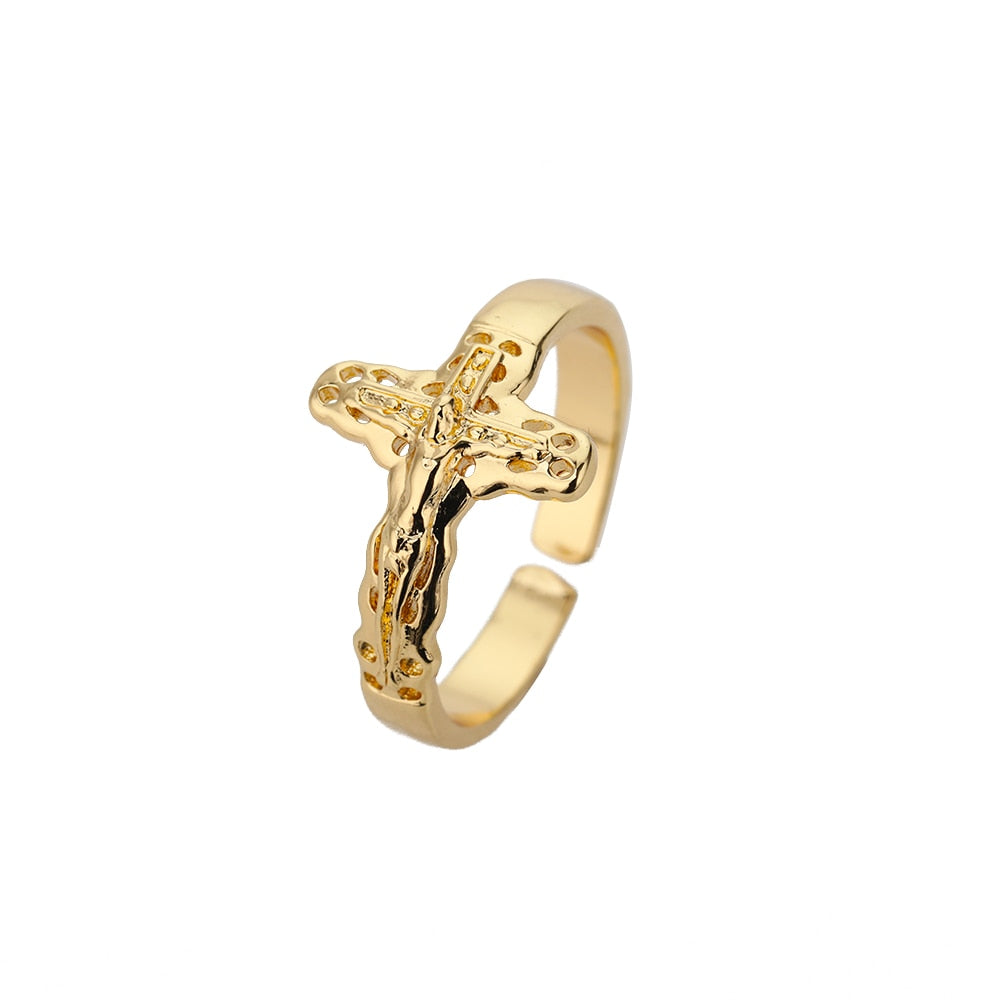 Gothic Jesus Cross Rings For Women Men Stainless Steel Open Adjustable Finger Ring VIntage Couple Wedding Jewelry anillos mujer