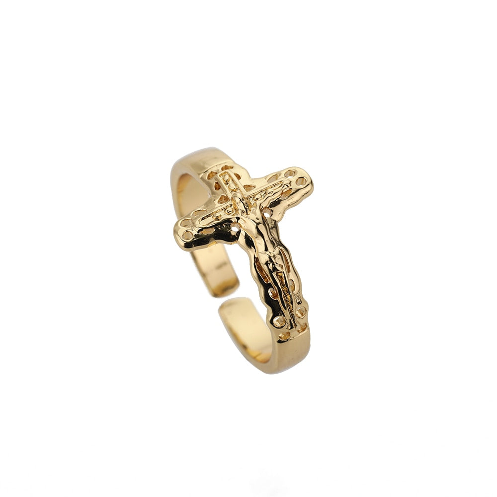 Gothic Jesus Cross Rings For Women Men Stainless Steel Open Adjustable Finger Ring VIntage Couple Wedding Jewelry anillos mujer