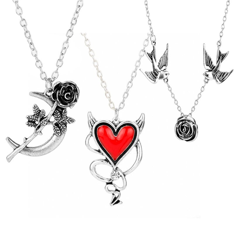 Gothic Jewelry Women's Necklace Vintage Accessories Rose Flower Pendant Necklace Female Choker Retro Trinket Chain Charms