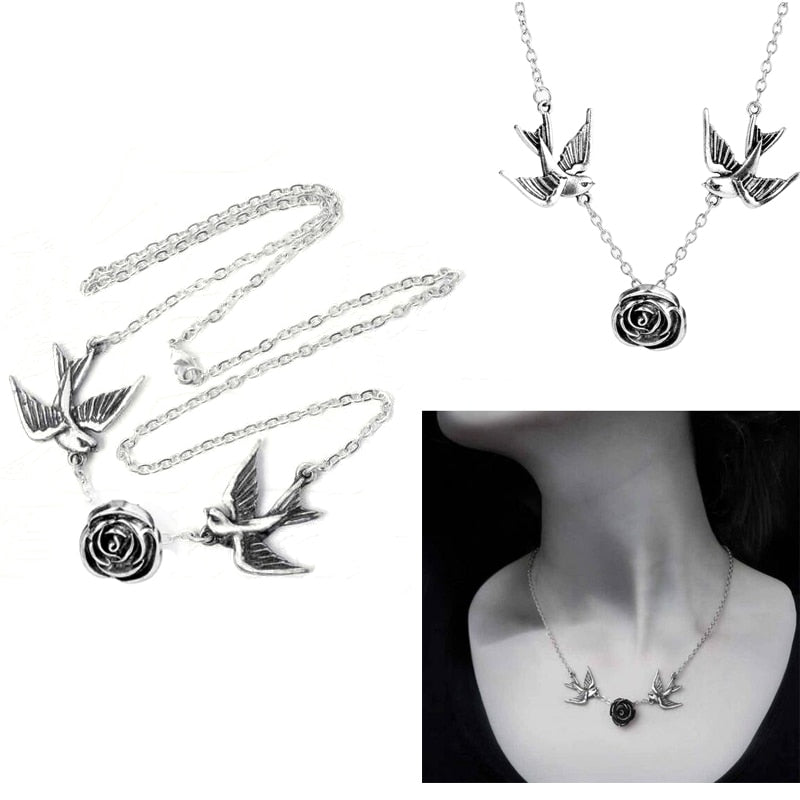 Gothic Jewelry Women's Necklace Vintage Accessories Rose Flower Pendant Necklace Female Choker Retro Trinket Chain Charms