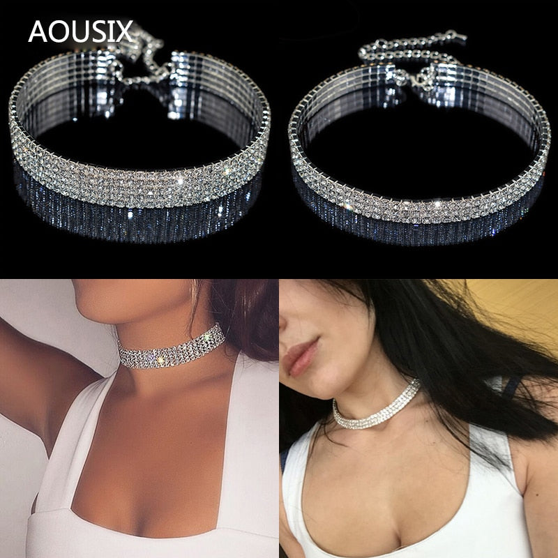Gothic  stretchable elastic force Crystal Choker Necklaces Charms Rhinestone Neckless Chocker For Women Wedding Jewelry