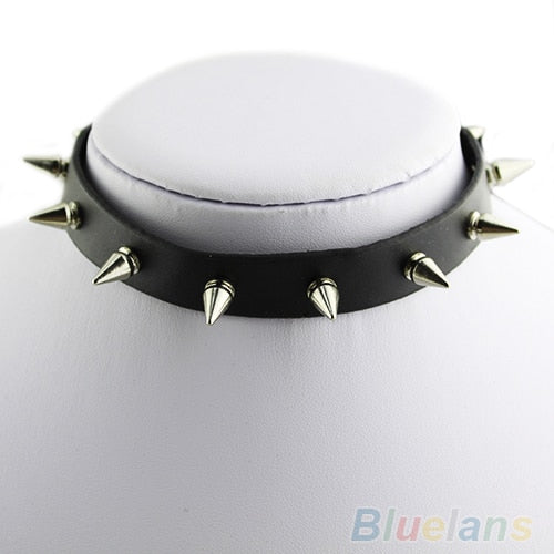 Gothic Men Women Unisex Faux Leather Spike Rivet Choker Punk Necklace Jewelry
