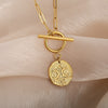 Gothic Moon And Star Necklace For Women Stainless Steel Pin Chain Round Pendant Necklaces Vintage OT Buckle Choker Jewelry