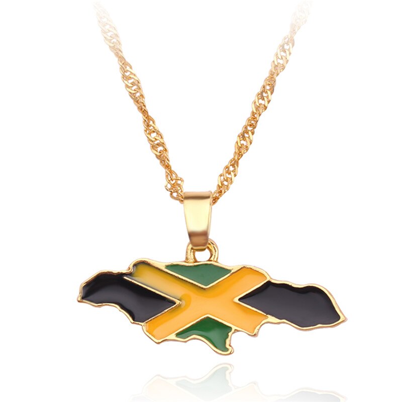 Gothic Necklace Jamaica Map and National Flag Pendant Necklaces Gold Color Jewelry Jamaican Gifts Accesorios Mujer