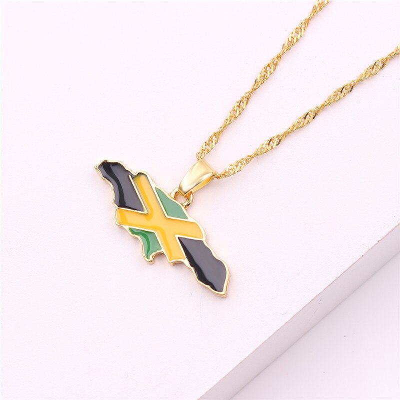 Gothic Necklace Jamaica Map and National Flag Pendant Necklaces Gold Color Jewelry Jamaican Gifts Accesorios Mujer