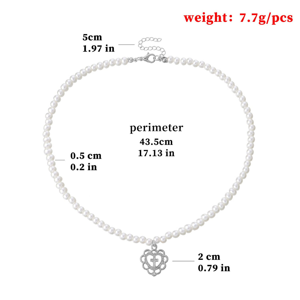 Gothic Pearl Cross Pendant Necklace Jesus Vintage Heart Chocker Clavicle Chain Necklace Charm Jewelry for Women