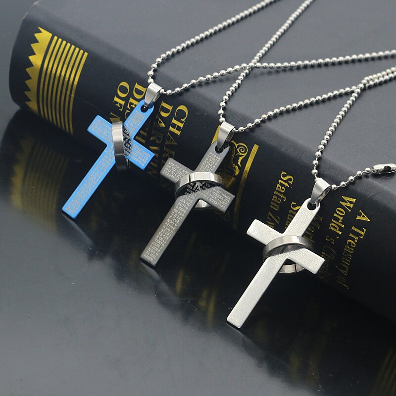 Gothic Punk Cross Pendant Necklace For Women Men Bible Jesus Pray Religious Bead Chain Statement Choker Jewelry Gifts 2022