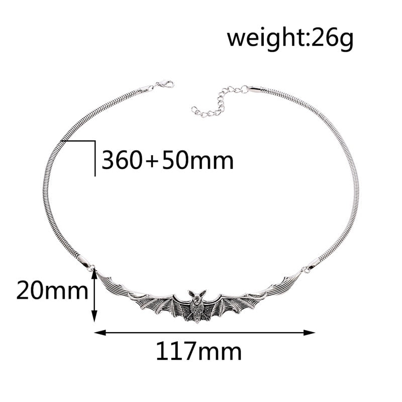 Gothic Silver Plated Bat Chocker Necklace Vampire Bat Pendant Necklace Dark Style Choker Bat Jewelry Gift Women Girls Goth