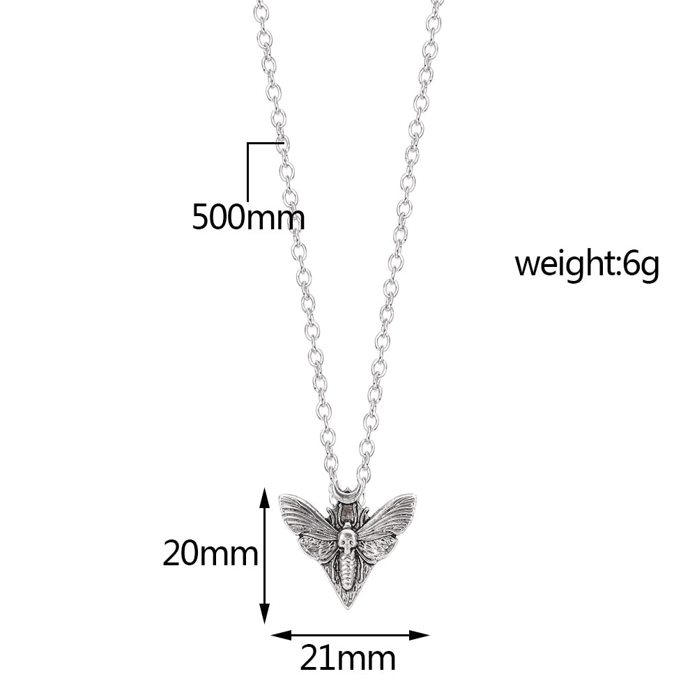 Gothic Skull Moth Layered Necklace Vintage Women Simple Wiccan Death Moth Jewelry Butterfly Insect Pendant Punk Necklace