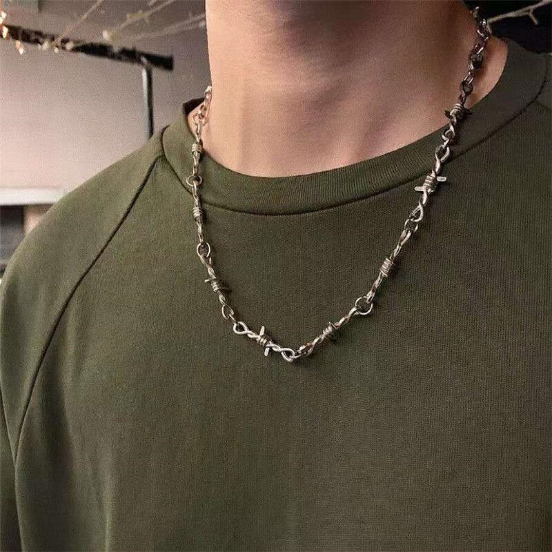 Gothic Small Wire Brambles Choker &amp; Necklace For Women Hip Hop Punk Silver Color Barbed Wire Thorns Chain Nexklace Men Gift B104