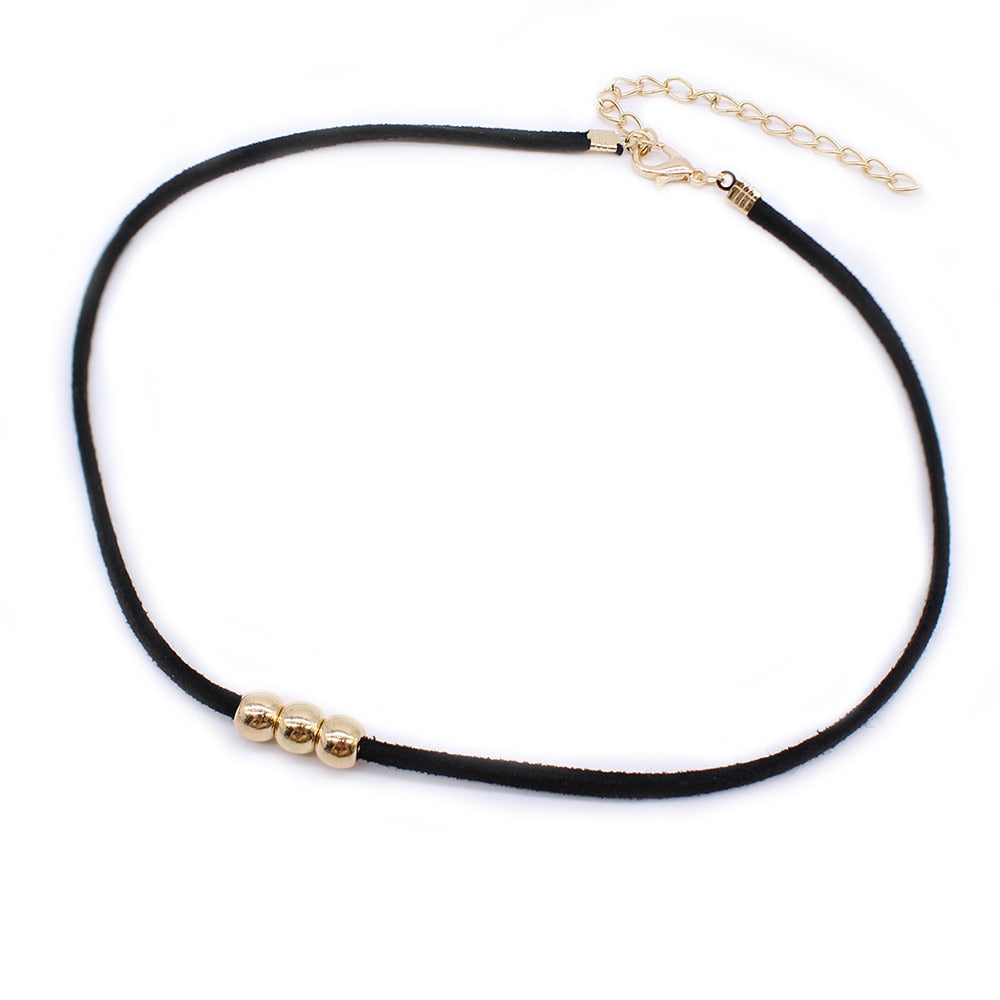 Gothic Style Black Rope Women's Neck Chain Choker Rope Necklaces Gold Color Beads Goth Jewelry 2021 Collar For Girl kpop Chocker
