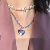 Gothic Style Punk Double Pearl Love Necklace Charms Cute Hip Hop Jewelry For Women Harajuku Choker Chains Accessories