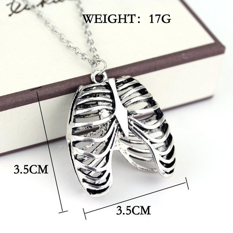 Gothic Vintage Bone Necklace Anatomical Skeleton Heart Goth Punk Unique Retro Pendant Jewelry for Men/Women 17g