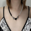 Gothic Vintage Metal Black Peach Heart Devil Wings Chokers for Women Hip Hop Beads Strand Chains Necklaces Y2K Jewelry