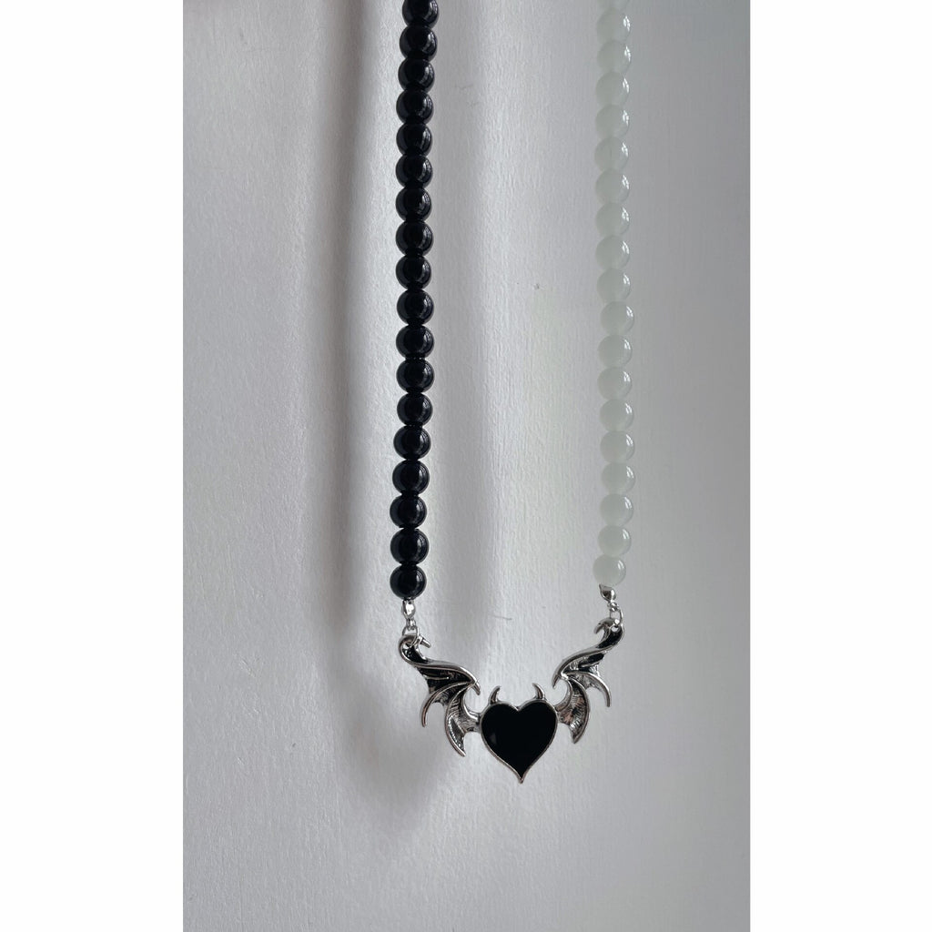 Gothic Vintage Metal Black Peach Heart Devil Wings Chokers for Women Hip Hop Beads Strand Chains Necklaces Y2K Jewelry
