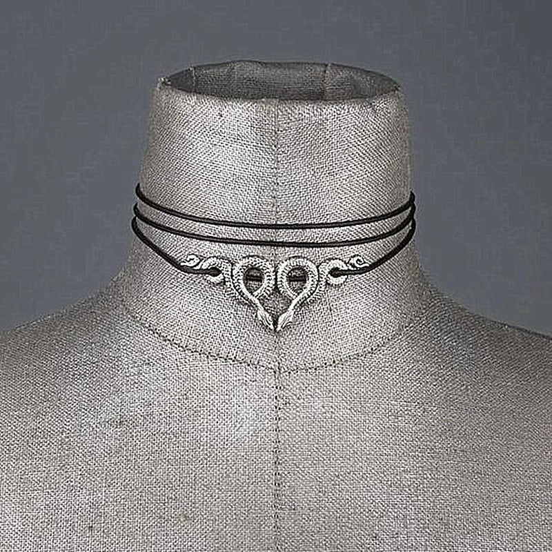 Gothic Witch Cobra Snake Wrap Choker Double Layer Leather Necklace Pagan Slytherin Jewelry Gift For Women Fashion