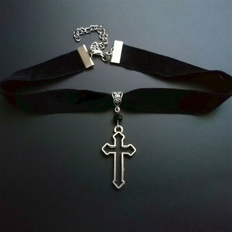 Gothic cross choker black velvet with hollow cross pendant choker wide  novelty charm charm women gift 2021  friend